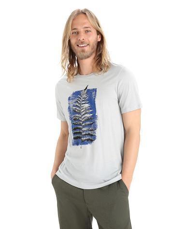 Men's Icebreaker Merino Tech Lite II Short Sleeve Fern Imprint T Shirts Ether | CA 1759NWYB